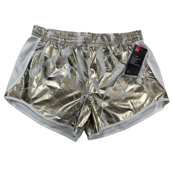 Under Armour Pants - Under Armour Women's Athletic Running Shorts Sz Medium Gold White Metallic Print